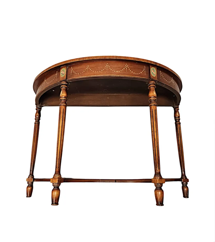 A Very Fine Pair of 20th Century Hand Painted Demilune Side Tables 