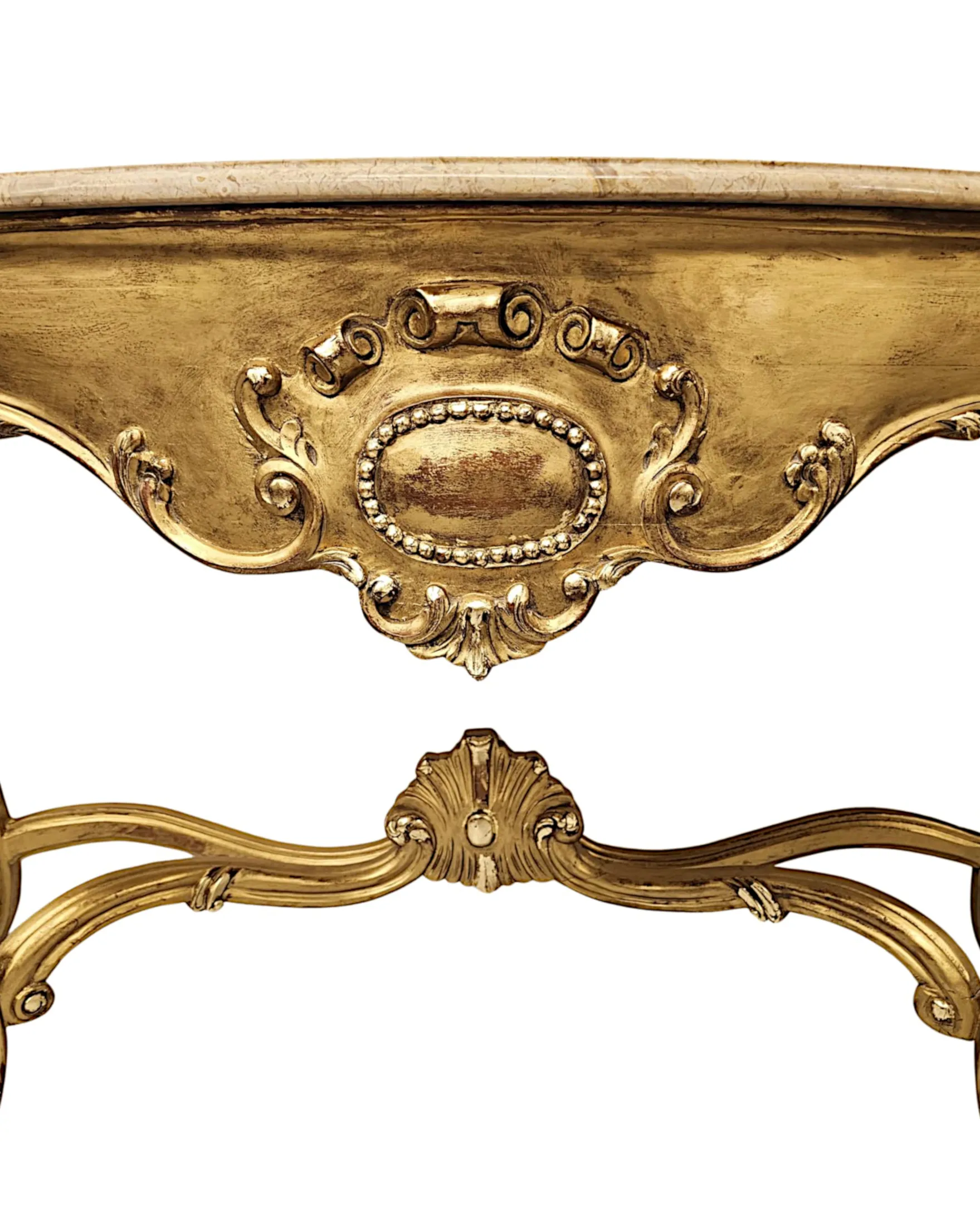  A Very Fine Early 20th Century Marble Top Giltwood Console Table
