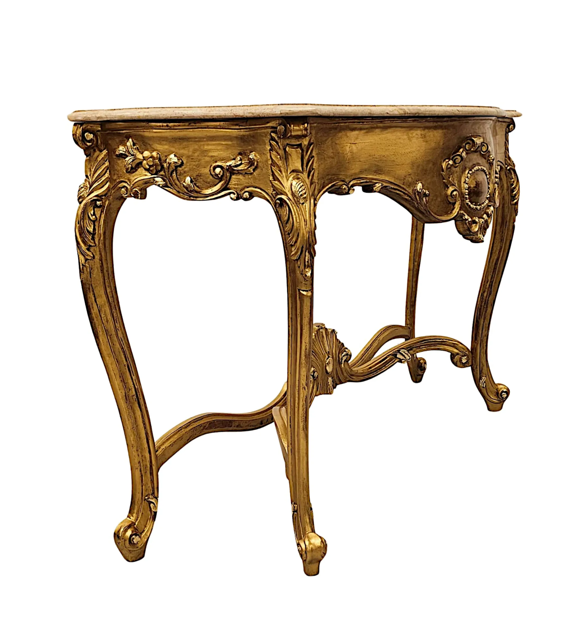  A Very Fine Early 20th Century Marble Top Giltwood Console Table