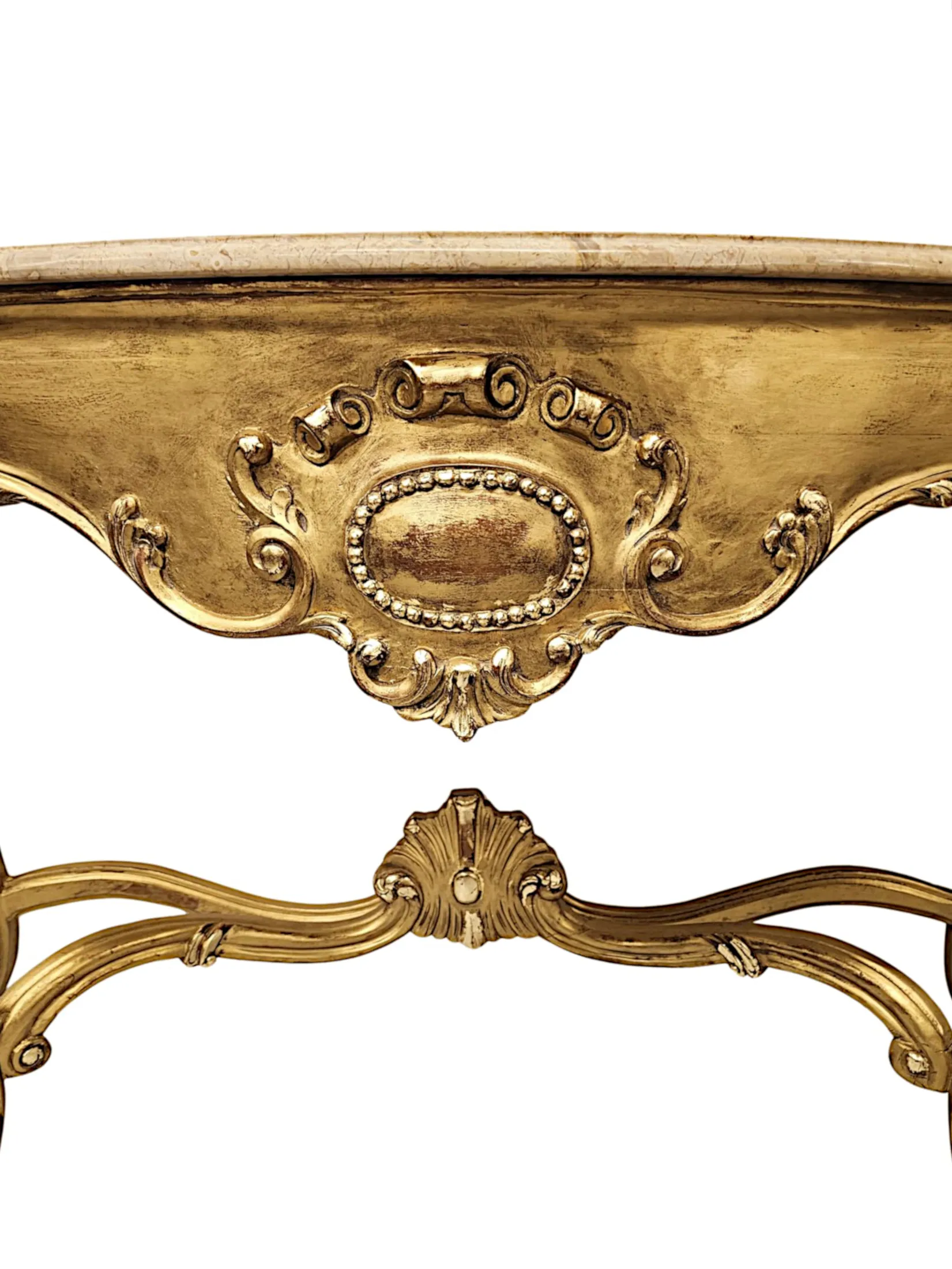  A Very Fine Early 20th Century Marble Top Giltwood Console Table