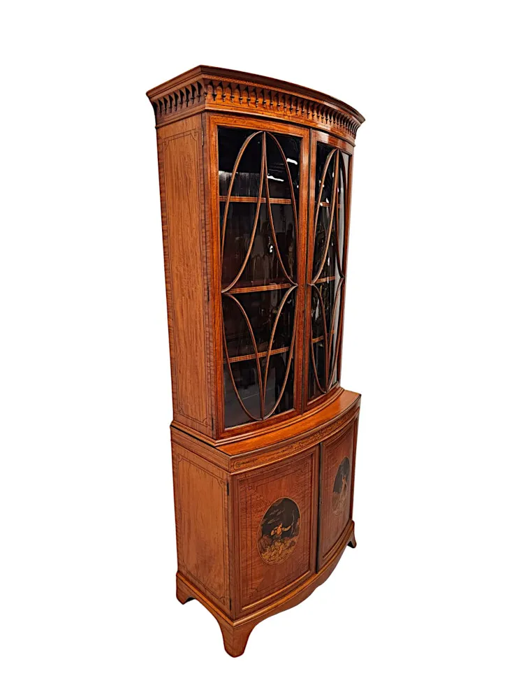 A Very Fine Edwardian Marquetry Inlaid Bowfronted Bookcase in the Manner of Edward and Roberts