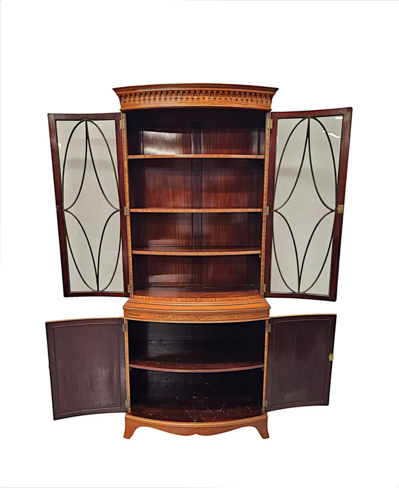 A Very Fine Edwardian Marquetry Inlaid Bowfronted Bookcase in the Manner of Edward and Roberts
