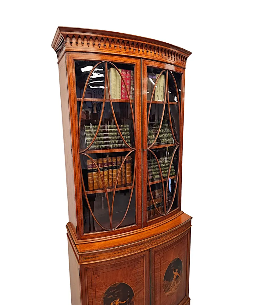 A Very Fine Edwardian Marquetry Inlaid Bowfronted Bookcase in the Manner of Edward and Roberts