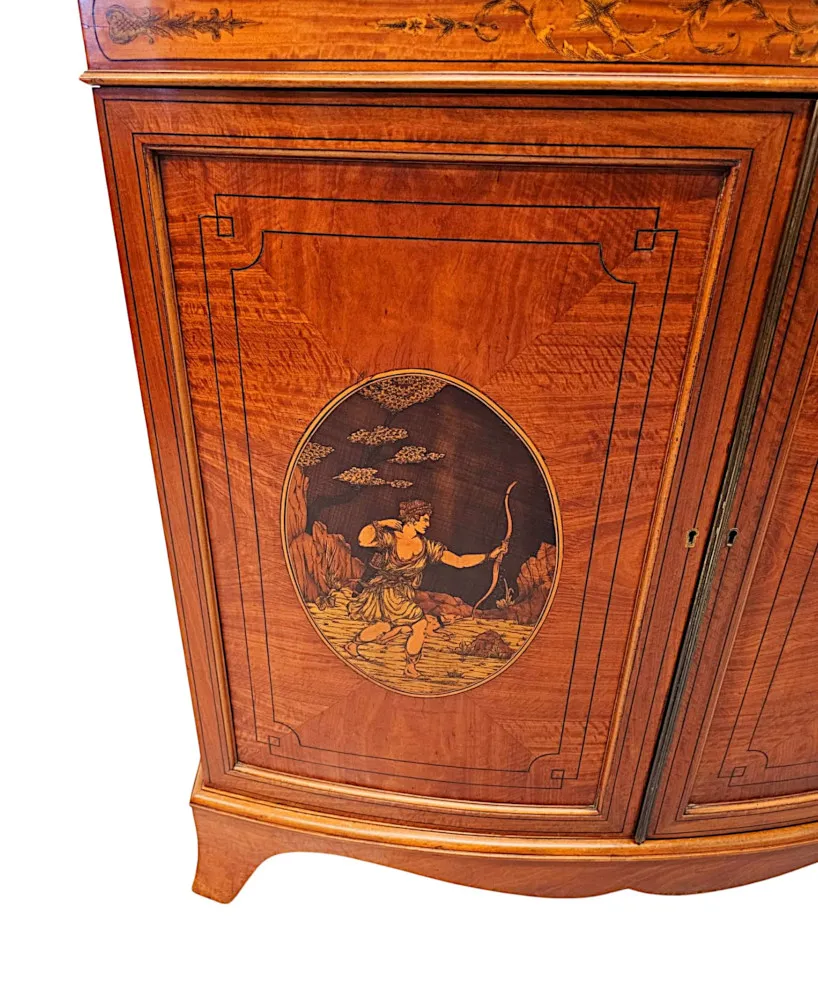 A Very Fine Edwardian Marquetry Inlaid Bowfronted Bookcase in the Manner of Edward and Roberts