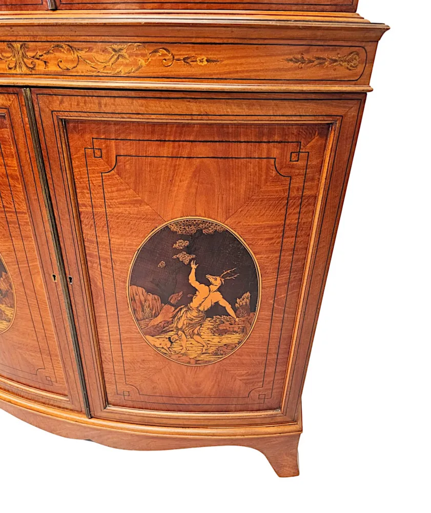 A Very Fine Edwardian Marquetry Inlaid Bowfronted Bookcase in the Manner of Edward and Roberts