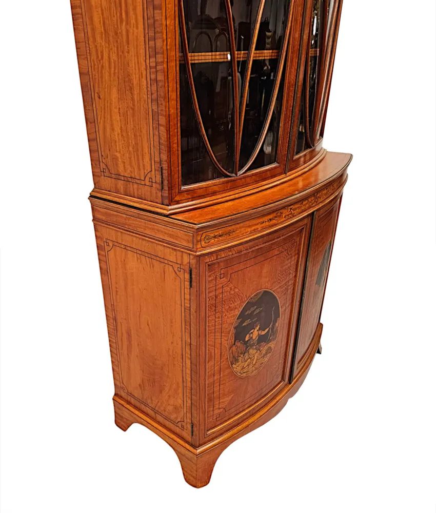 A Very Fine Edwardian Marquetry Inlaid Bowfronted Bookcase in the Manner of Edward and Roberts