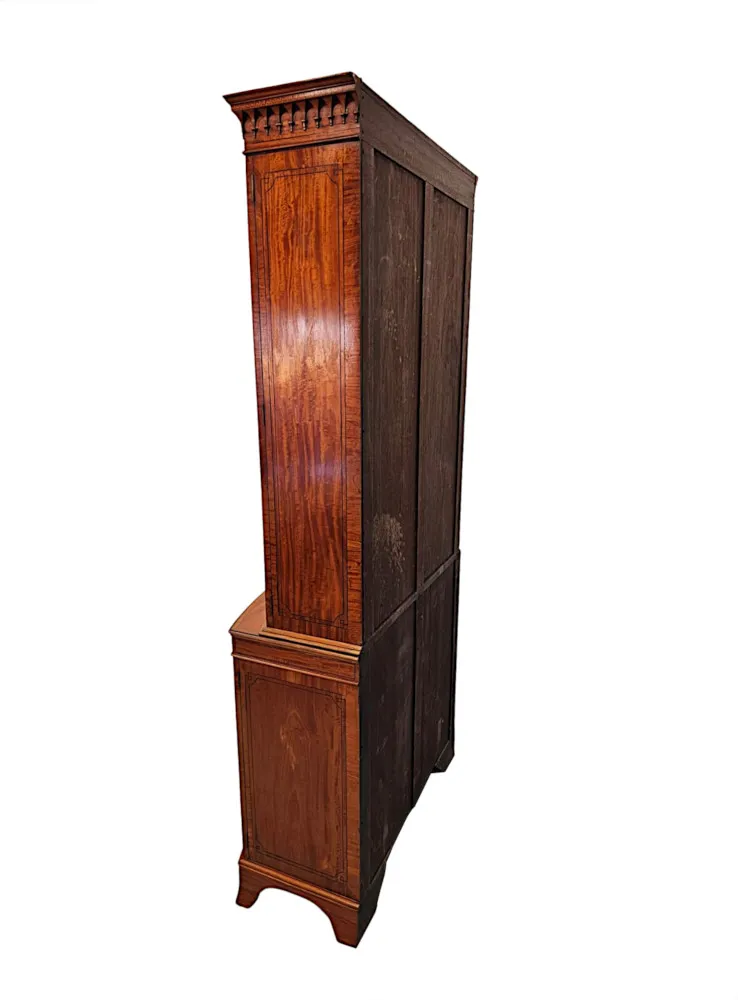 A Very Fine Edwardian Marquetry Inlaid Bowfronted Bookcase in the Manner of Edward and Roberts