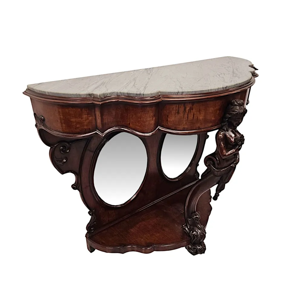 A Very Rare and Impressive Pair of Tall 19th Century Marble Top Country House Console Tables 