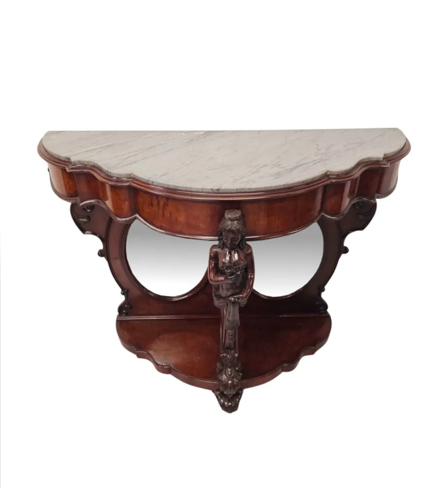 A Very Rare and impressive Pair of Tall 19th Century Marble Top Country House Console Tables 