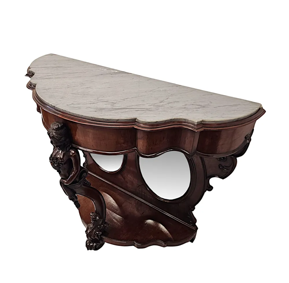 A Very Rare and Impressive Pair of Tall 19th Century Marble Top Country House Console Tables 