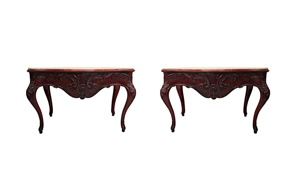  A Very Rare Pair of 19th Century Carrara White Marble Top Console Tables