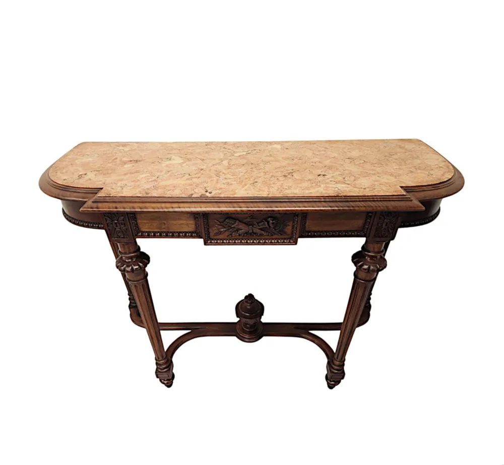 A Very Fine 19th Century Walnut Marble Topped Console Table