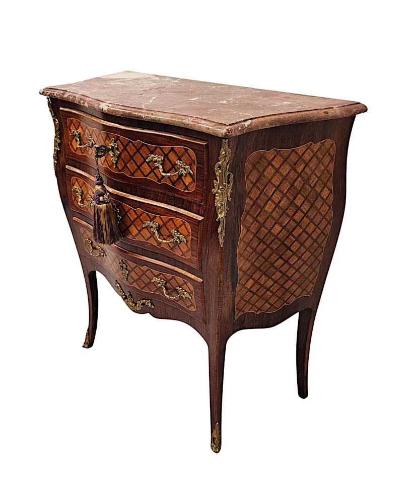 A Very Rare 19th Century Marble Top Inlaid Ormolu Mounted Chest of Drawers
