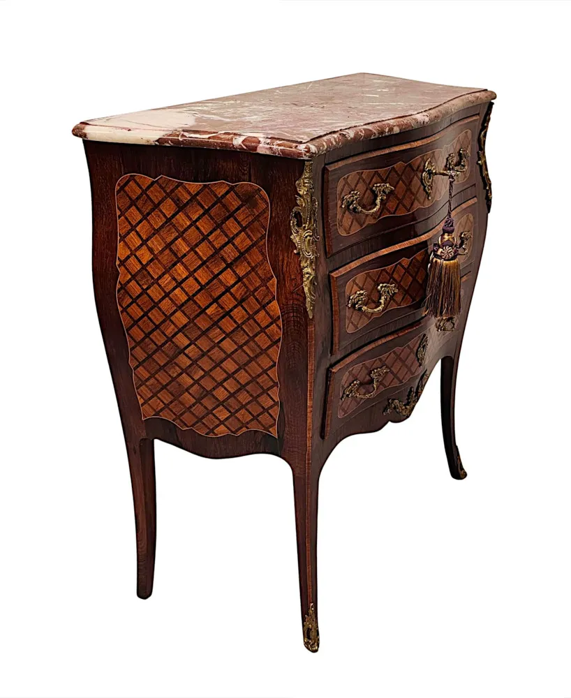 A Very Rare 19th Century Marble Top Inlaid Ormolu Mounted Chest of Drawers