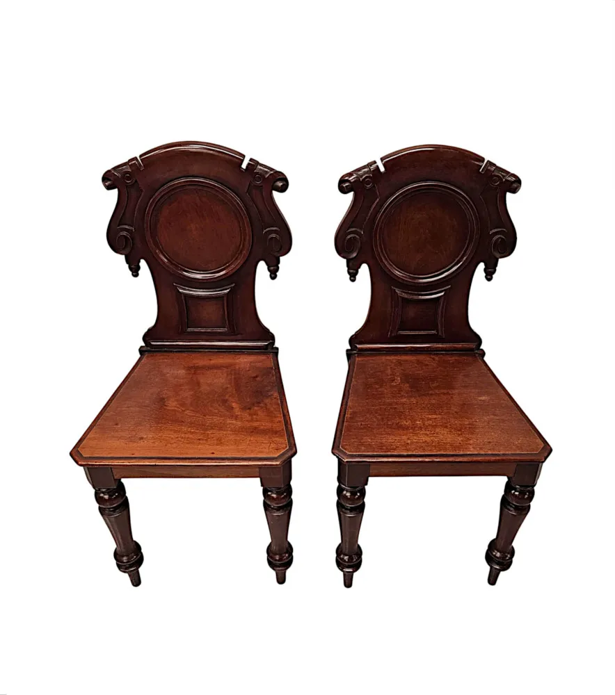 A Very Fine Pair of 19th Century Mahogany Hall Chairs