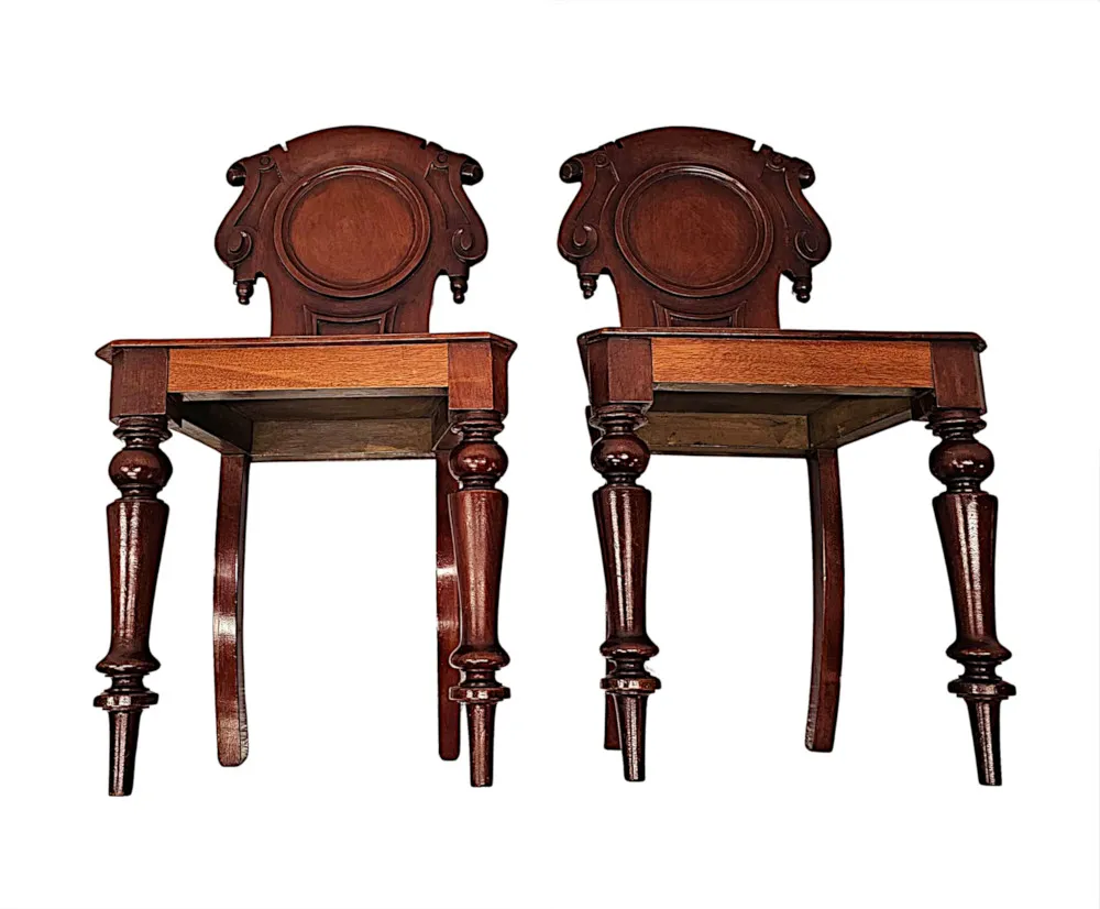 A Very Fine Pair of 19th Century Mahogany Hall Chairs