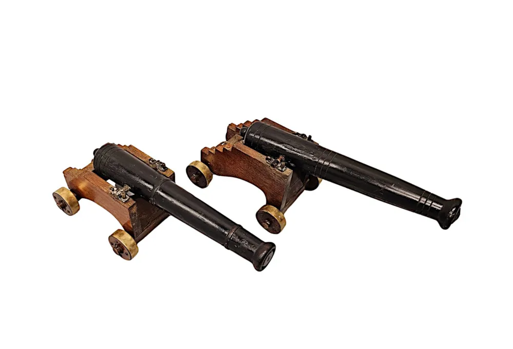  A Fabulous Pair of Late 19th Century Hand Made Miniature Wooden Cannons