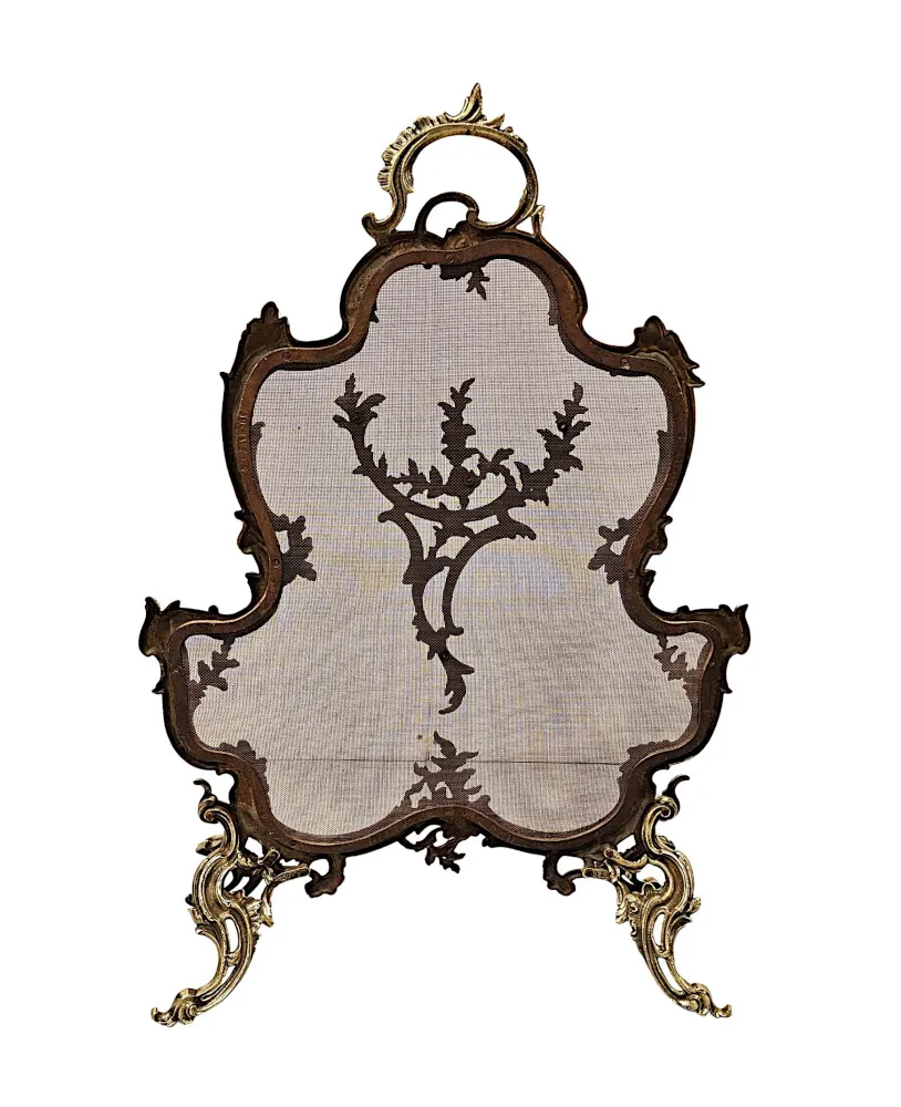  A Fabulous 19th Century Brass Fire Screen in the Rococo Manner