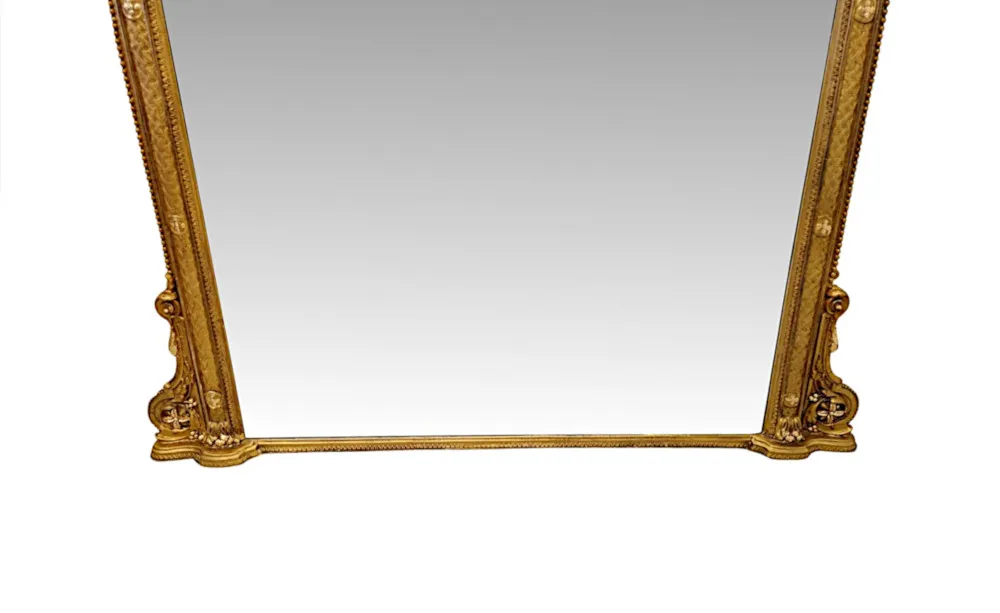  A Fabulous 19th Century Giltwood  Archtop Overmantel Mirror with Central Cartouche