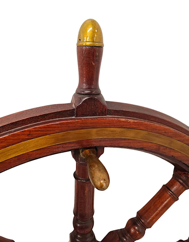 A Very Fine Large Size 19th Century Teak and Brass Ships Wheel 