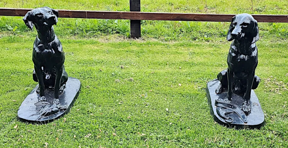 A Rare Pair of 20th Century Animalier Cast Iron Hunting Dogs
