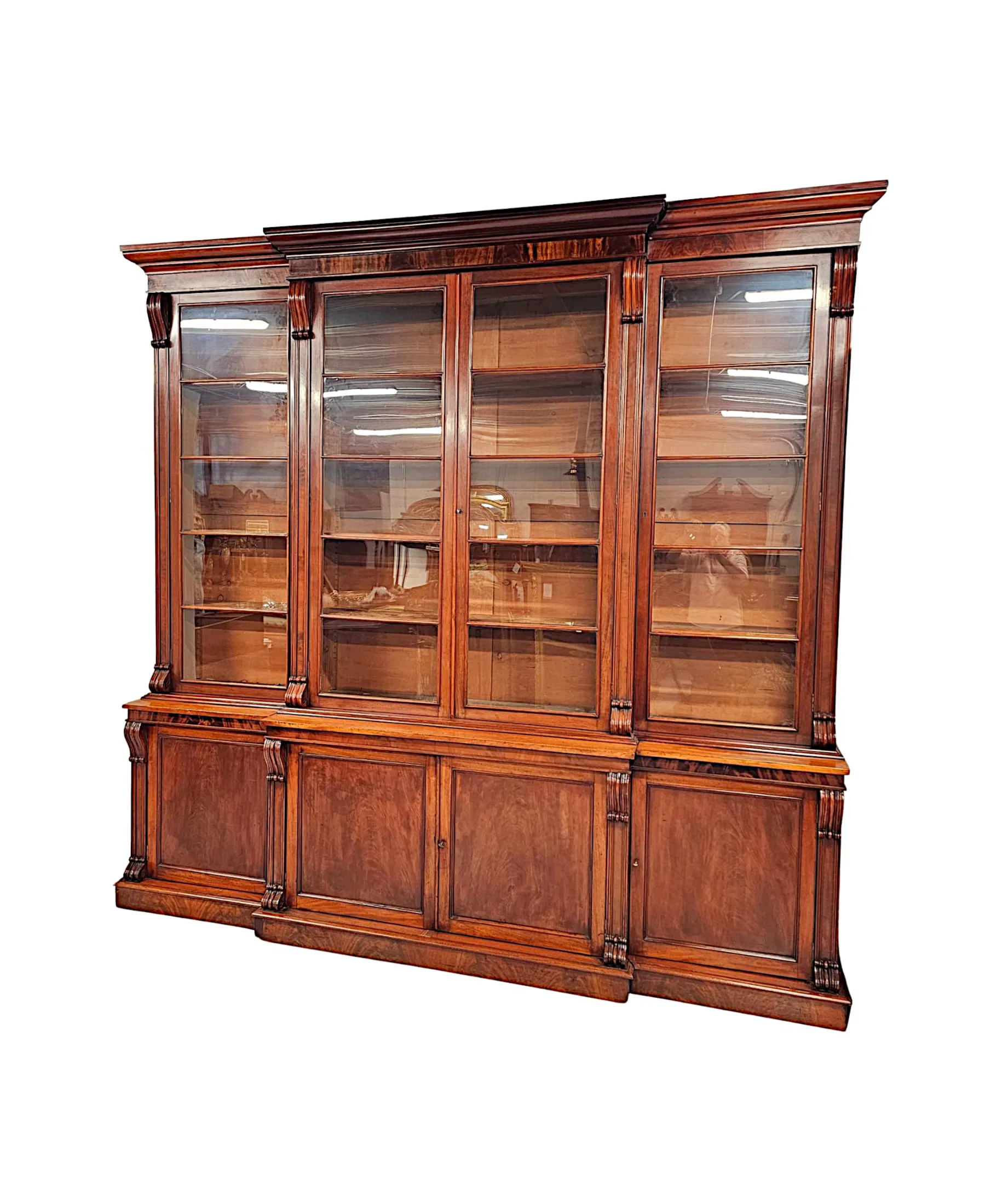 A Very Rare 19th Century Irish Four Door Breakfront Bookcase Labelled 'Strahan of Dublin'