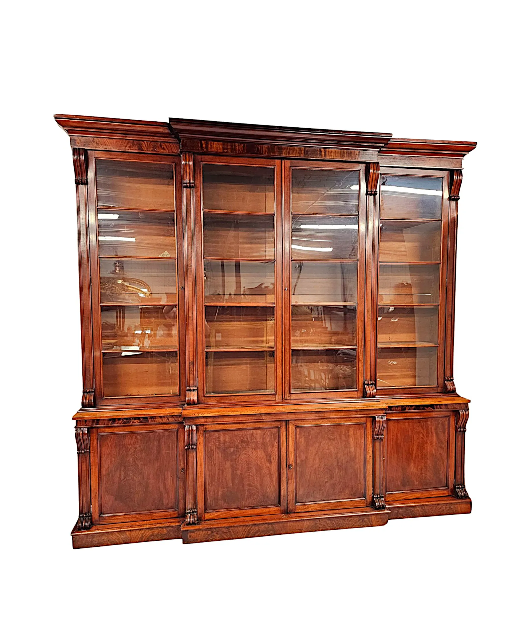 A Very Rare 19th Century Irish Four Door Breakfront Bookcase Labelled 'Strahan of Dublin'