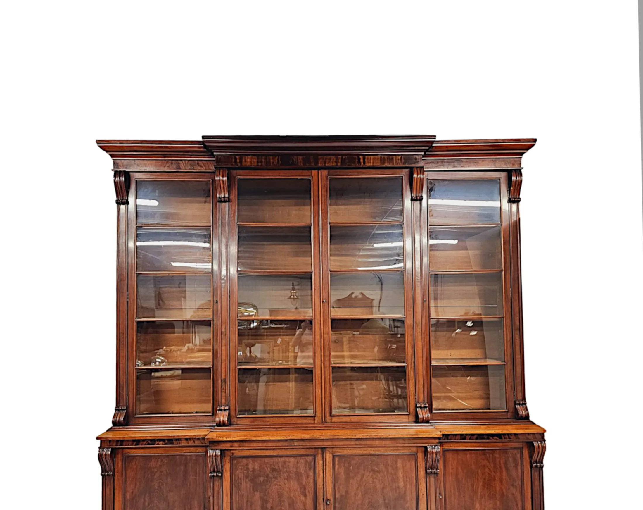 A Very Rare 19th Century Irish Four Door Breakfront Bookcase Labelled 'Strahan of Dublin'