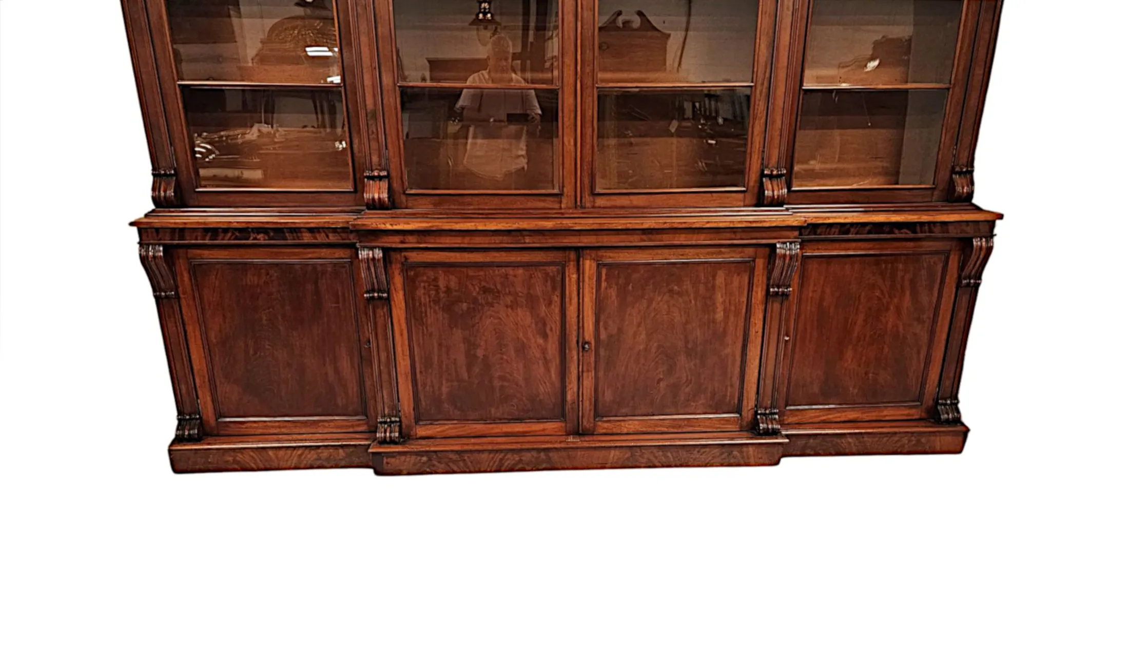 A Very Rare 19th Century Irish Four Door Breakfront Bookcase Labelled 'Strahan of Dublin'