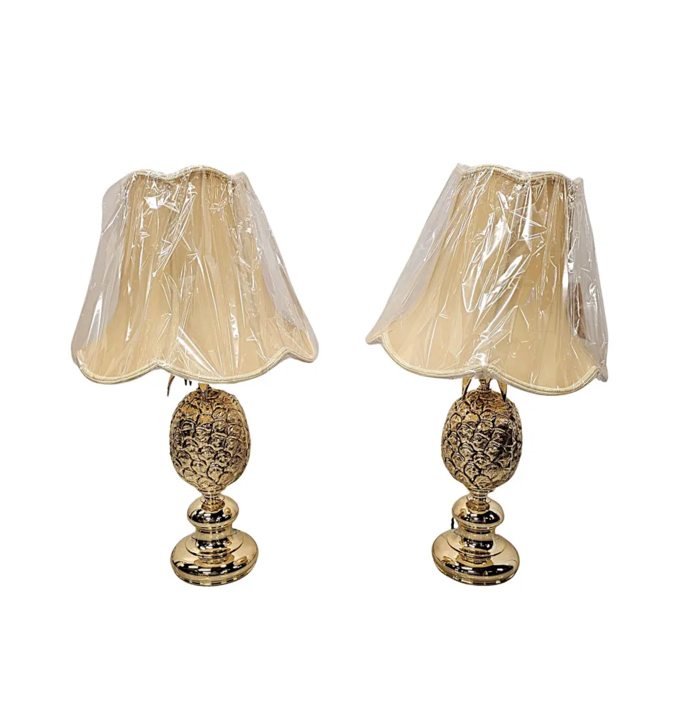  A Very Rare Pair of 1970's Brass Pineapple Table Lamps