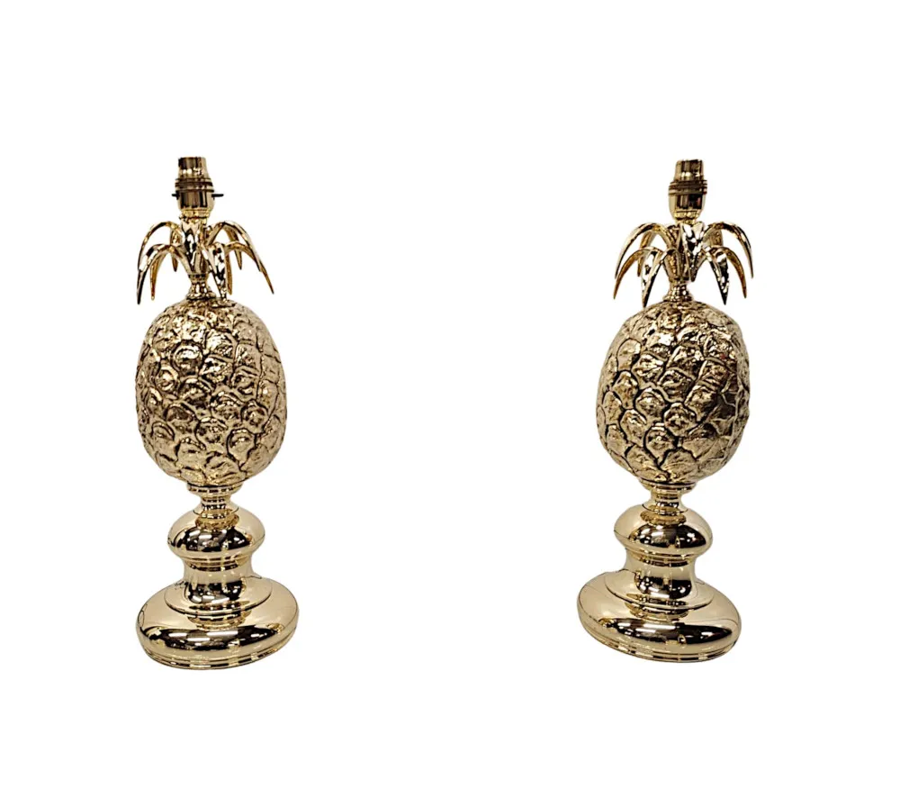  A Very Rare Pair of 1970's Brass Pineapple Table Lamps