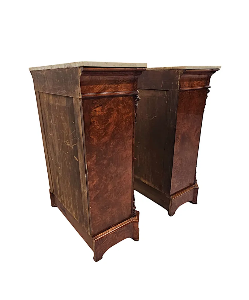 A Very Rare Pair of 19th Century Carrara White Marble Top Cabinets