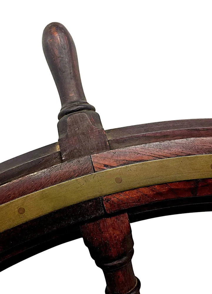  An Extremely Rare Massive 19th Century Oak and Brass Ships Wheel 