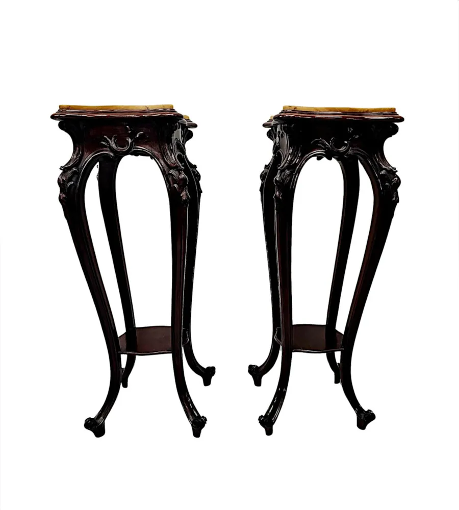 A Stunning Pair of 19th Century Alabaster Top Plant or Bust Stands