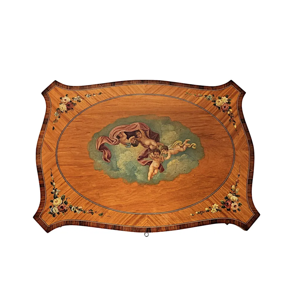 A Rare Late 19th Century Inlaid and Hand Painted Side or Sewing Table