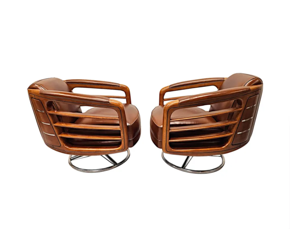 A Fabulous Hand Made Leather and Chrome Revolving Club Chair