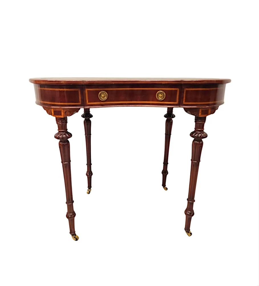 A Very Rare Late 19th Century Inlaid Leather Top Kidney Shape Desk Labelled 'Millar and Beatty Dublin'