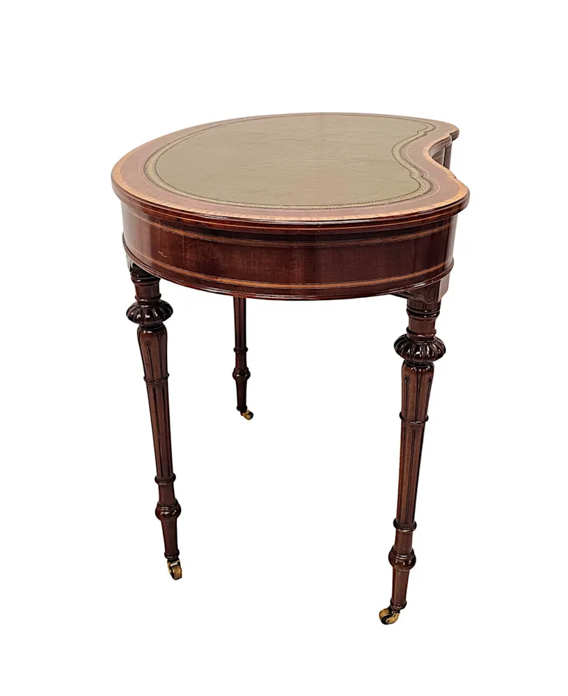 A Very Rare Late 19th Century Inlaid Leather Top Kidney Shape Desk Labelled 'Millar and Beatty Dublin'