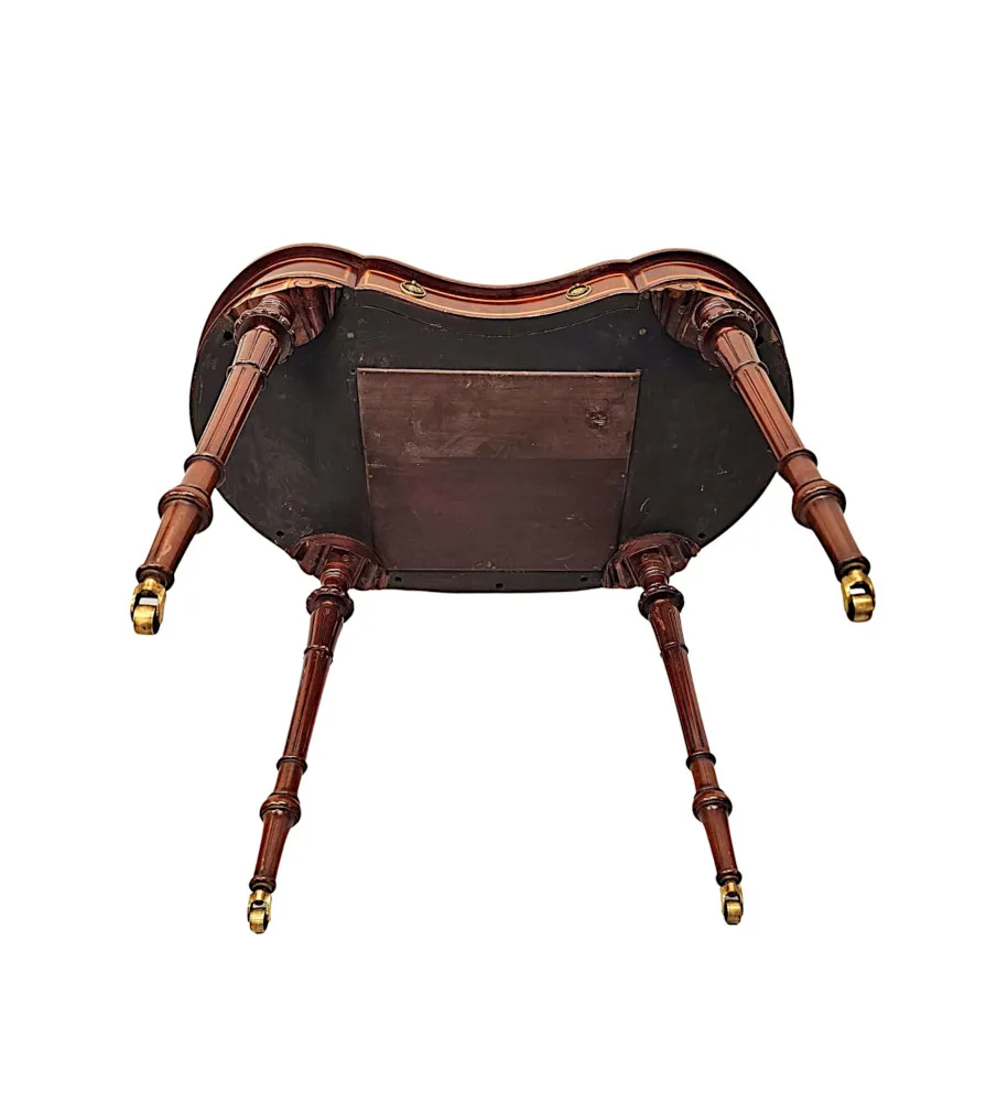 A Very Rare Late 19th Century Inlaid Leather Top Kidney Shape Desk Labelled 'Millar and Beatty Dublin'
