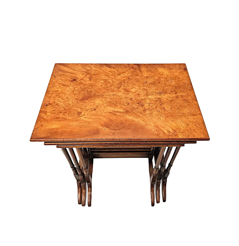  A Fabulous Early 20th Century Burr Elm Nest of Three Tables
