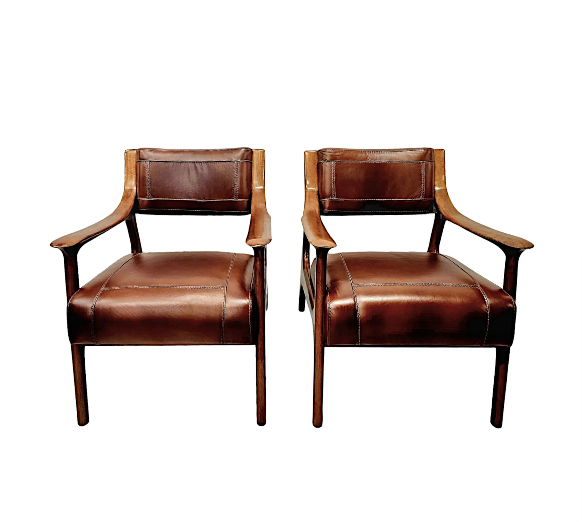 A Stunning Mid Century Design Leather and Walnut Armchair