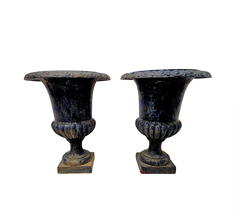  A Fabulous Pair of 19th Century Large Heavy Cast Iron Garden Urns