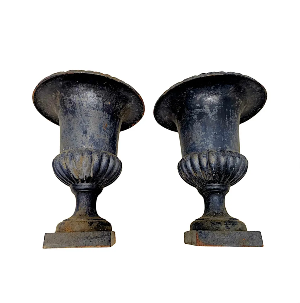  A Fabulous Pair of 19th Century Large Heavy Cast Iron Garden Urns