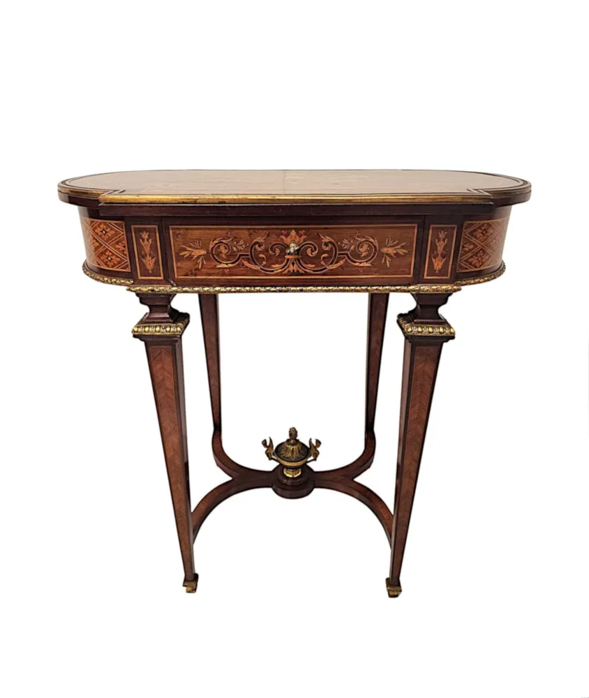 A Very Rare Late 19th Century Marquetry Inlaid Ladies Work or Lamp Table