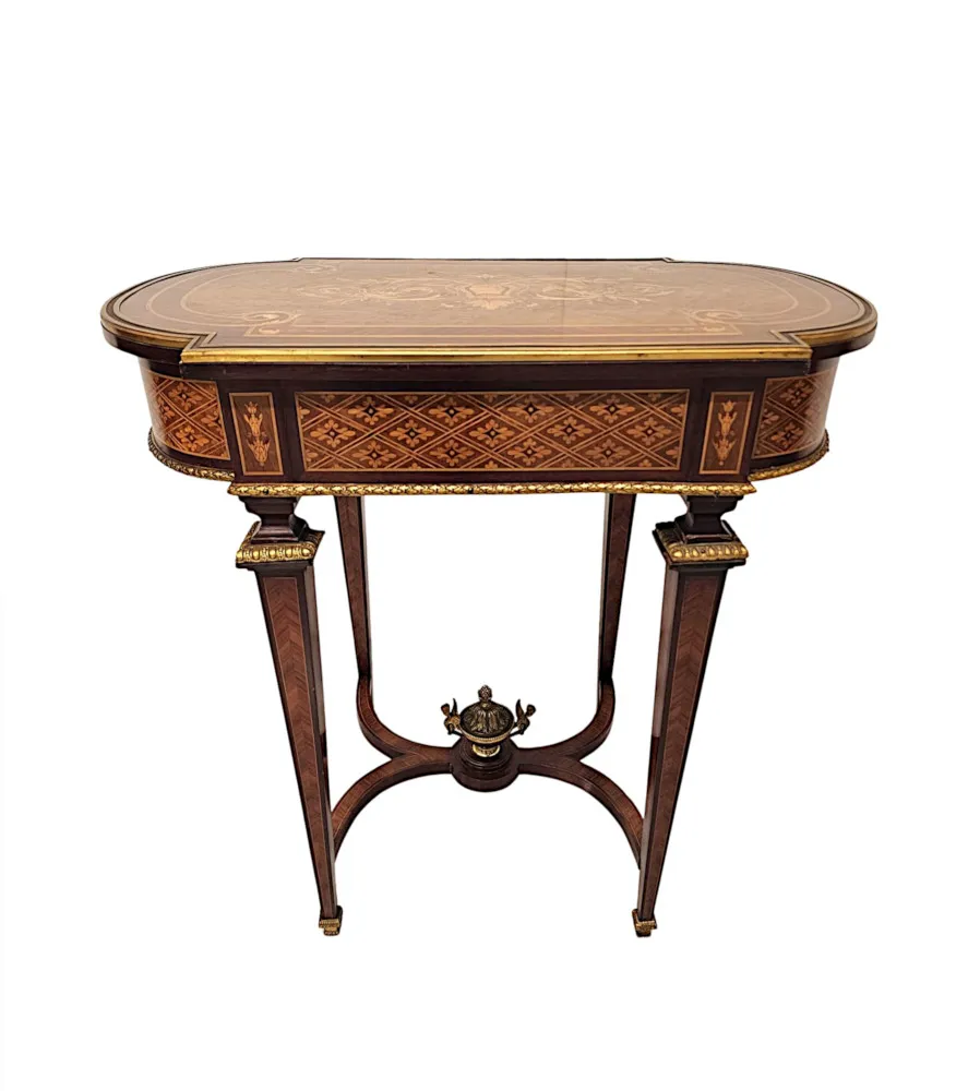 A Very Rare Late 19th Century Marquetry Inlaid Ladies Work or Lamp Table