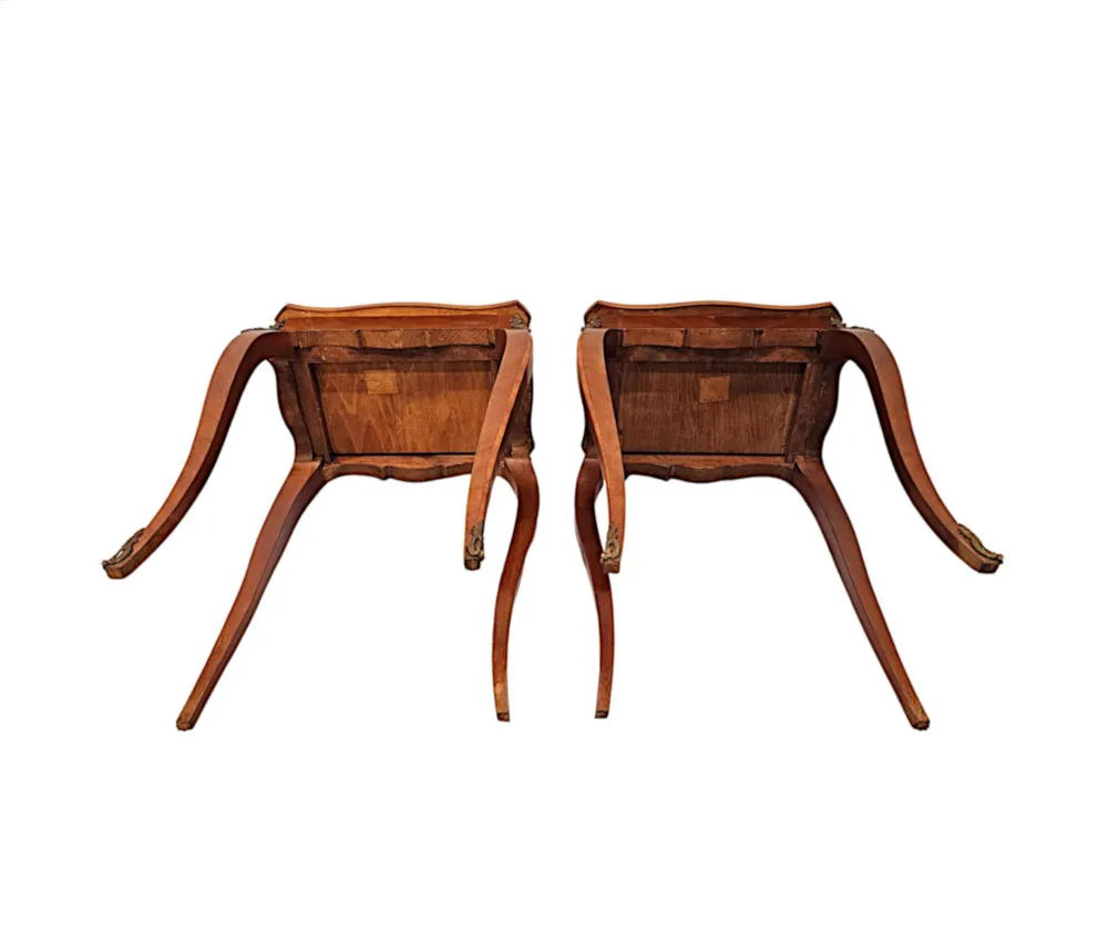A Fabulous Pair of Early 20th Century Ormolu Mounted Side Tables with Parquetry Detail