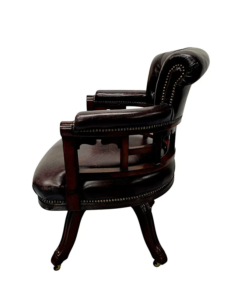 A Very Fine 19th Century Mahogany and Button Back Leather Revolving Office or Desk Chair