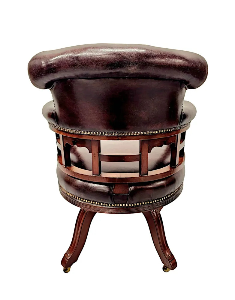 A Very Fine 19th Century Mahogany and Button Back Leather Revolving Office or Desk Chair