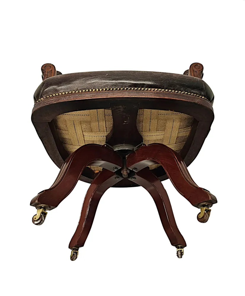 A Very Fine 19th Century Mahogany and Button Back Leather Revolving Office or Desk Chair