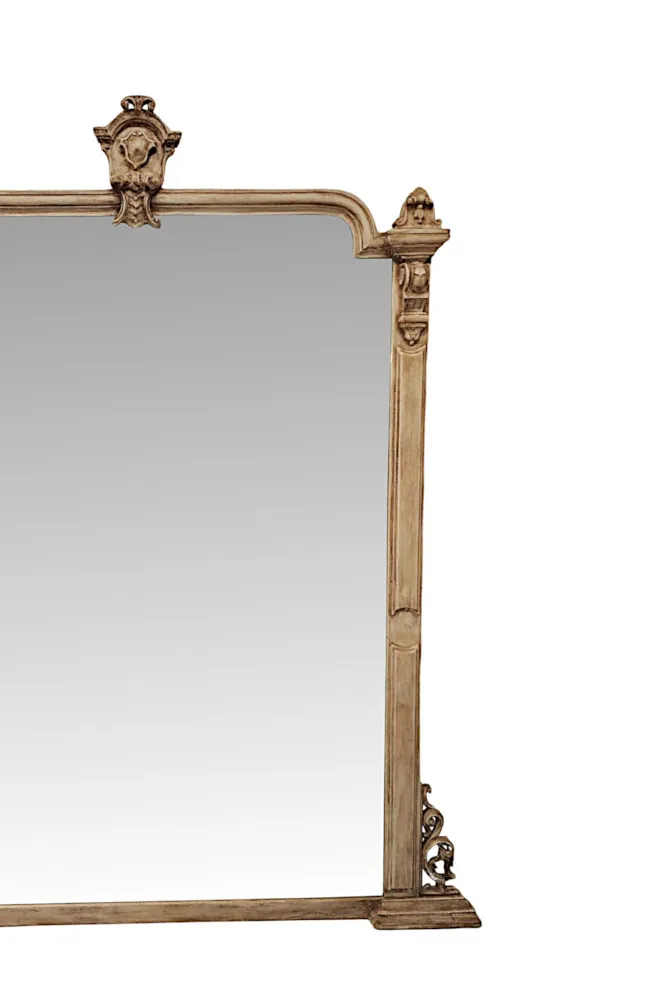 A Fabulous and Unusual Large 19th Century Overmantel Mirror with Distressed Painted Finish